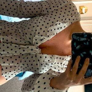 Polka dot tie front blouse